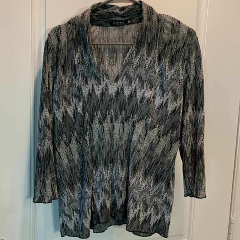 Women's Elementz Black White Striped Pleated Blouse Size XL GUC #0136